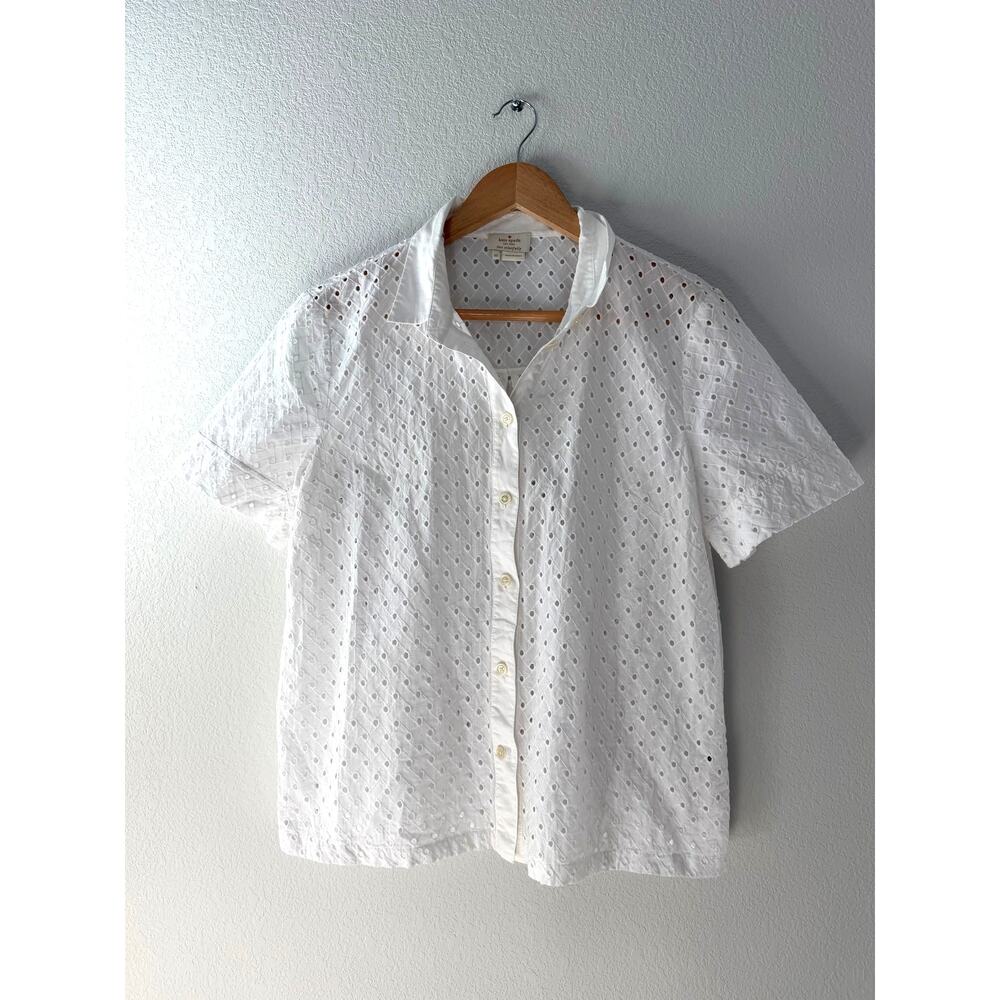 Kate Spade White Eyelet Cotton Button Up Shirt, Fits like S/M